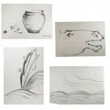 Chiura Obata, Pot and Flower, Waves, Horse and Water Plant, ink