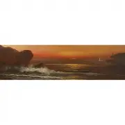 John Englehart, Coastal Sunset with Light House in Distance, oil on canvas