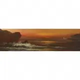John Englehart, Coastal Sunset with Light House in Distance, oil on canvas