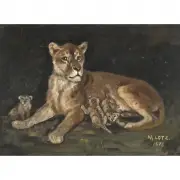 Matilda Lotz, Lioness with Cubs, 1878, oil on panel