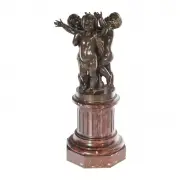Sculpture of Three Blind Children by Ferdinand Barbedienne, bronze, sold Apr 2022