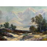 Mary DeNeale Morgan, Lupine and Mountainous Valley, oil on masonite