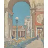 Kate Montague Hall, San Francisco PPIE Worlds Fair, oil on canvasboard
