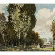 Edgar L. Pattison, Garden Scene with a Couple, oil on canvas
