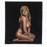 Edgar Leetag, Smiling Blonde with Red Hair Tie, oil on velvet