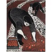 Strawberry Pickers Near Pajaro by Emmy Lou Packard, 1945, linocut, sold Jun 2022