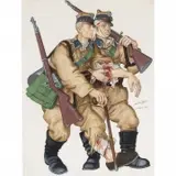 Arthur Szyk, Wounded Soldiers WWII, 1939, watercolor and gouache on paper