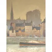 Haig Patigian, Untitled (Paris River Scene), 1912, pastel on paper