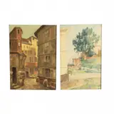 Haig Patagian, Untitled (Street Scene), oil on panel, and Francisco Street from Hollis Window, 1922, watercolor on paper
