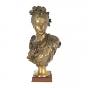 Auguste Carrier, Buste Einer Jungen Frau Mit Blumengeschmucktem Haar, (Bust of a young woman with hair decorated with flowers), bronze