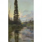 Sierra Stream At Sunset by Joseph John Englehart, 1907, oil on canvas, sold Sep 2022