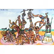 Red Grooms, Muscle Beach, 1989, watercolor on paper