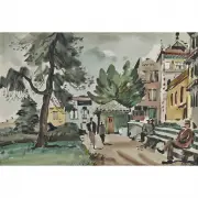 Dong Kingman, Street Scene, watercolor on paper