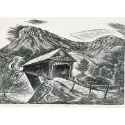Covered Bridge Near Colombia by Charles Frederick Surendorf, linocut, sold Nov 2022