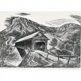 Charles Frederick Surendorf, Covered Bridge Near Colombia, linocut