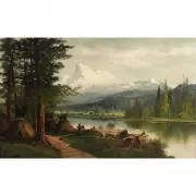 John Englehart, Native American Village, oil on board