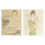 Phillip H. Noyer, Two Women Portraits, watercolor on paper