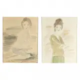 Phillip H. Noyer, Two Women Portraits, watercolor on paper