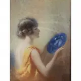 James Calvert Smith, Woman with Blue Plate, gouache and oil on canvas