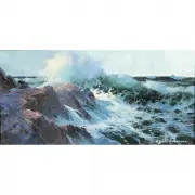 E. John Robinson, Surf and Rocks, oil on canvas board
