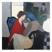 Itzchak Tarkay, Seated Women, oil and pastel on canvas
