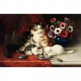 Marie Yvonne Laur, Cats with Flowers, oil on canvas