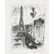 Painter at the Eiffel Tower by Marc Chagall, lithograph, sold Jul 2023