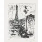 Marc Chagall, Painter at the Eiffel Tower, lithograph