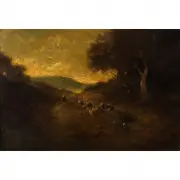 Herding Scene by William Keith, oil on canvas, sold Aug 2023