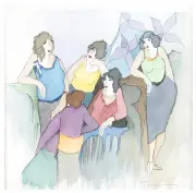 Conversations by Itzchak Tarkay, watercolor and ink on paper, sold Aug 2023
