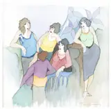 Itzchak Tarkay, Conversations, watercolor and ink on paper