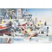 Dong Kingman, Fishing Scene in San Francisco, watercolor on paper