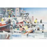Dong Kingman, Fishing Scene in San Francisco, watercolor on paper