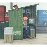 Stan Ekman, Man Watching Baseball in Newsstand, gouache on illustration board