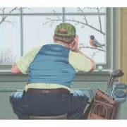 Stan Ekman, Seated Man Looking Out the Window, gouache on illustration board