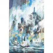 Jack Laycox, Towers and Tugs, oil on canvas