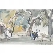 Dong Kingman, Washington Park Scene, watercolor on paper