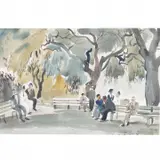 Dong Kingman, Washington Park Scene, watercolor on paper