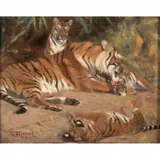 Charles P. Appel, Tigers Resting, oil on canvas