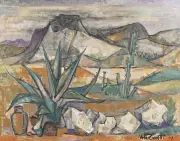 José Vela Zanetti, Desert Landscape, 1957, mixed media on panel
