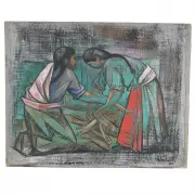 José Vela Zanetti, Two Women Preparing a Fire, 1959, gouache on board