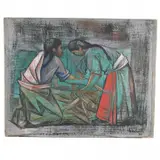 José Vela Zanetti, Two Women Preparing a Fire, 1959, gouache on board