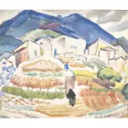 Alice Schille, Old Adobe Village, New Mexico, watercolor on paper