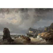 Egide Linnig, Shipwreck Scene, oil on canvas