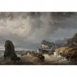 Egide Linnig, Shipwreck Scene, oil on canvas