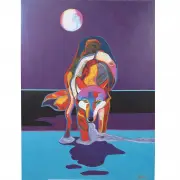 John Nieto, Wolf Drinking Water in Moonlight, acrylic on canvas