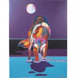John Nieto, Wolf Drinking Water in Moonlight, acrylic on canvas