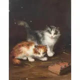 Two Kittens by Alfred-Arthur Brunel de Neuville, oil on canvas, sold Jan 2024