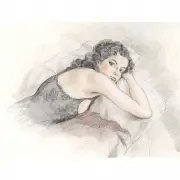 Édouard Chimot, Woman Laying in Bed, pencil and charcoal