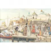 Konstantin Kuznetsov, Harbor Market Scene, watercolor and gouache
